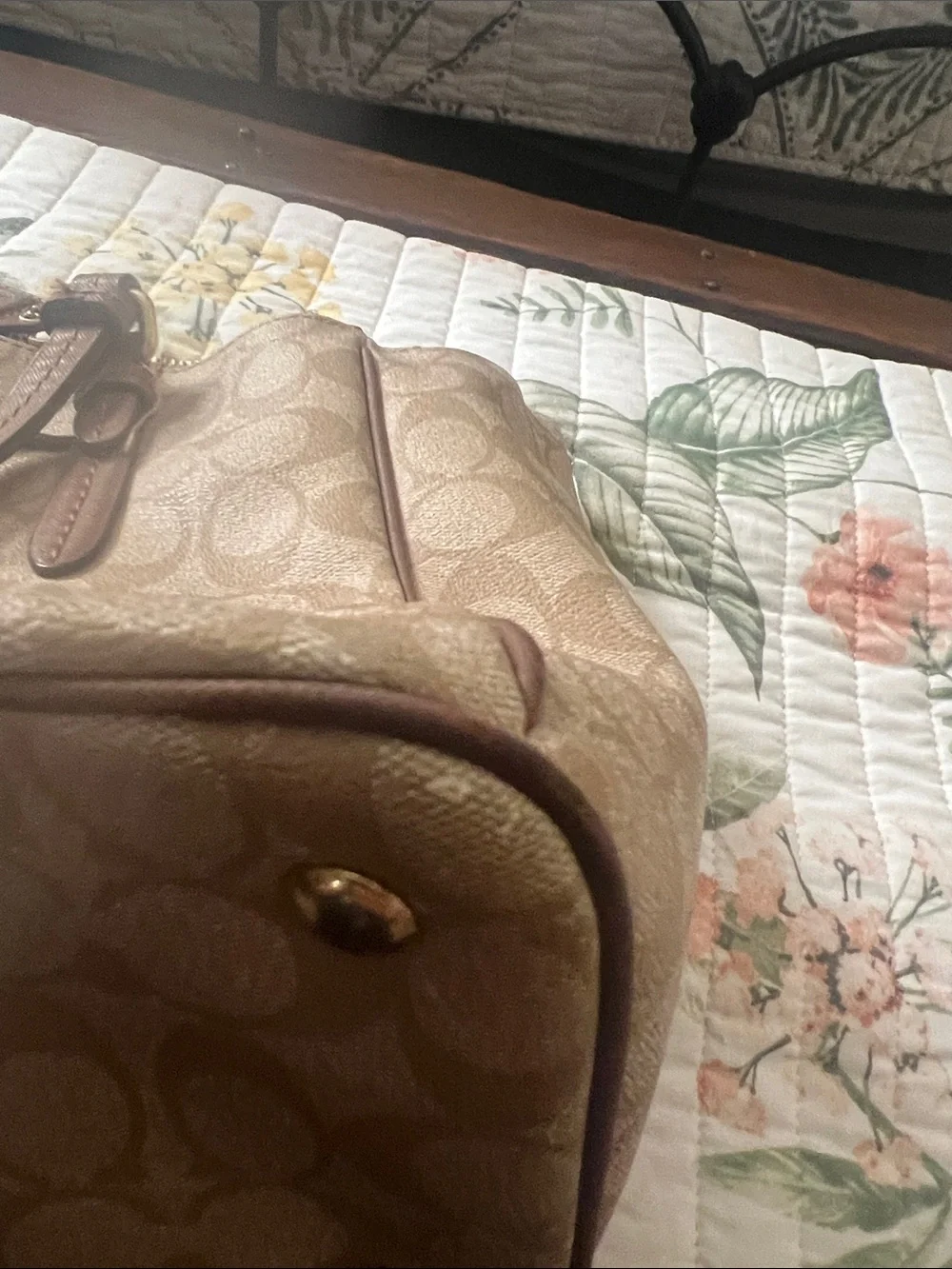 Coach Peyton Khaki and Brown Signature Jordan Double Zip Carry All Tote